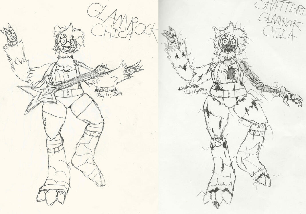 Stylized Glamrock Chica w/ Shattered variant (design belongs to MayDoesAThing) [July 15, 2023]